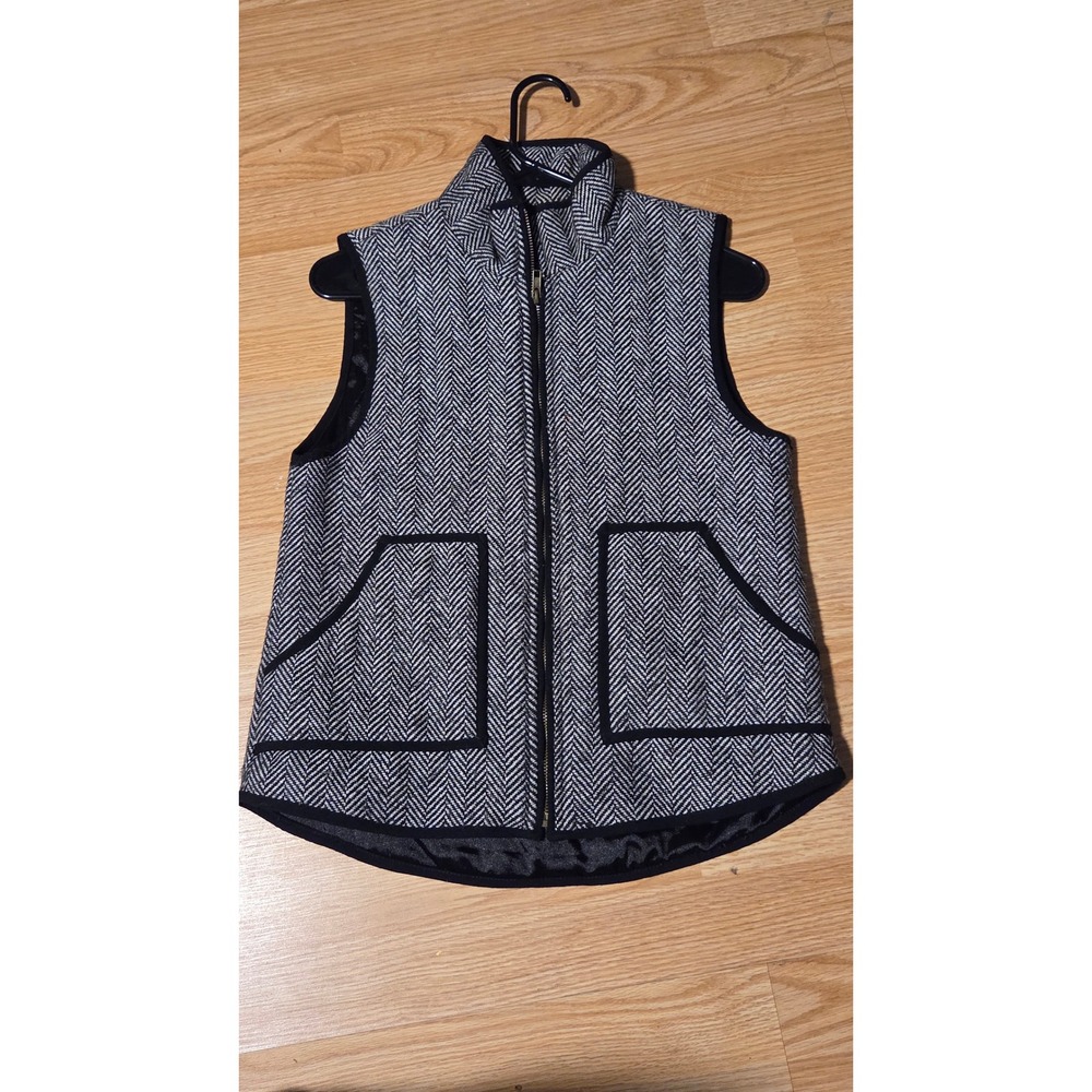 Honey Punch Herringbone Vest Black White Full Zip Pockets EDT4535HP Small